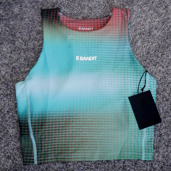 Bandit Running Stamina Crewneck Race Crop In Gulfstream Print NWT Size Large - Picture 1 of 5